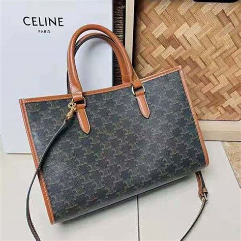 CELINE Triomphe Canvas Calfskin Mini Horizontal .